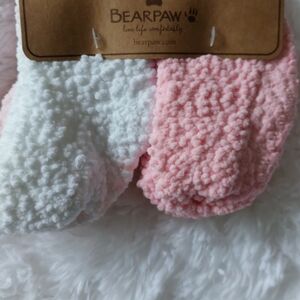BearPaw Fluffy White and Pink Socks